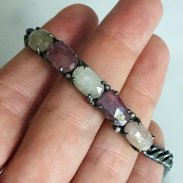multi fancy sapphire silver link ID bracelet