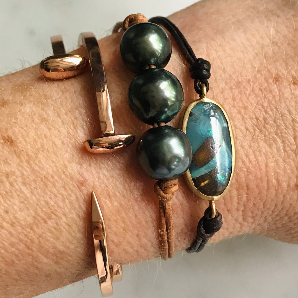 triple pearl bracelet on leather