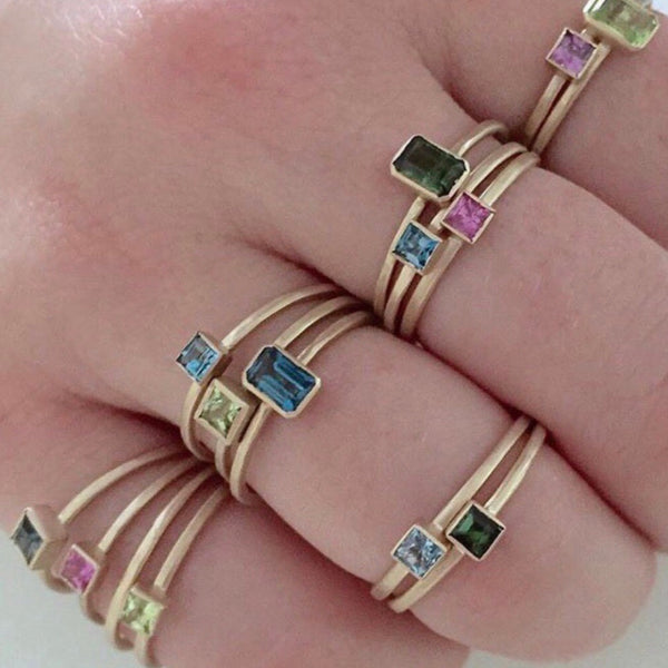 14k confetti stacking rings