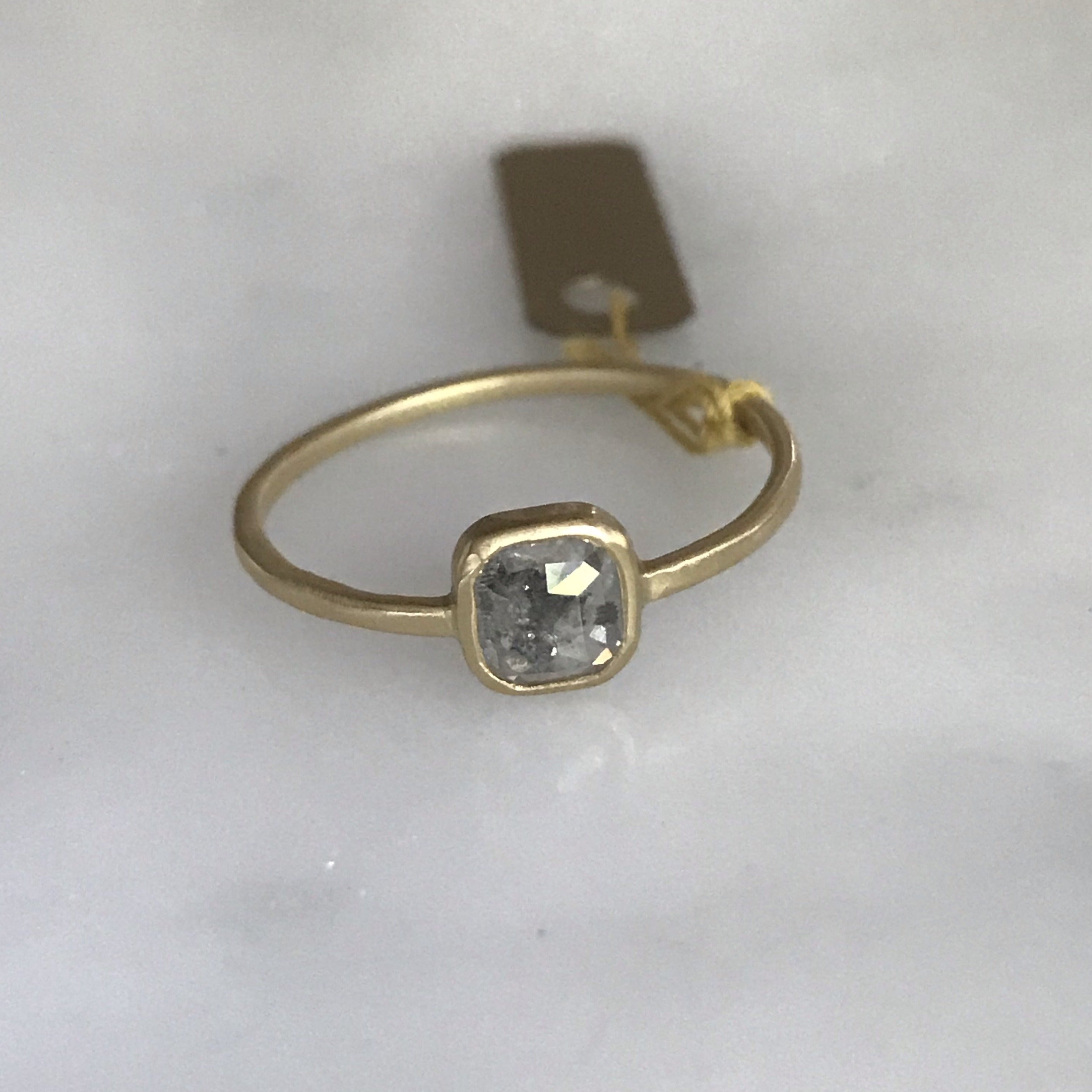salt + pepper rose cut diamond ring 18k bezel