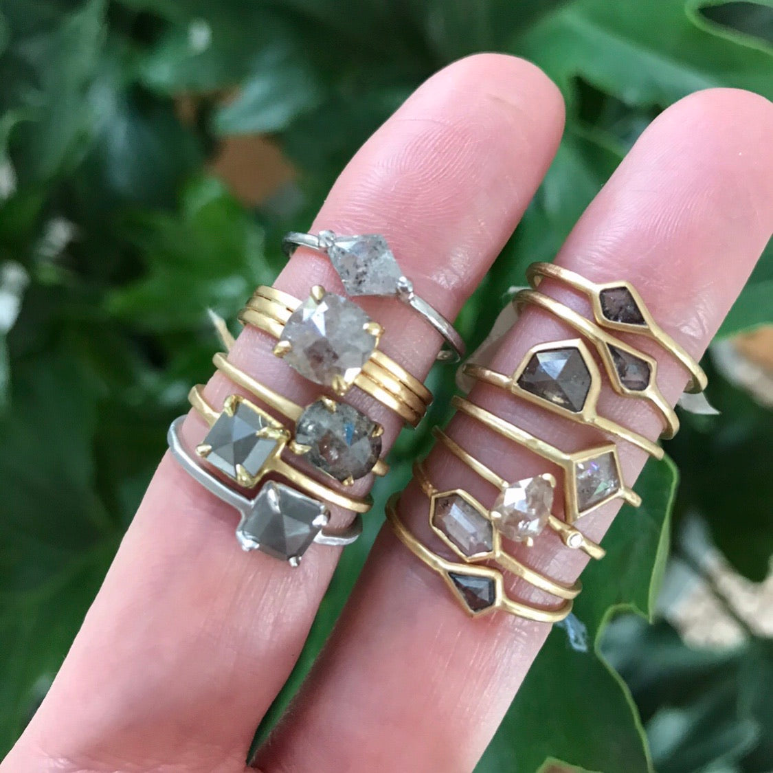 salt + pepper diamond ring set in 18k gold