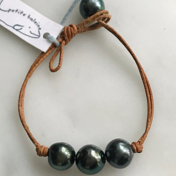 triple pearl bracelet on leather