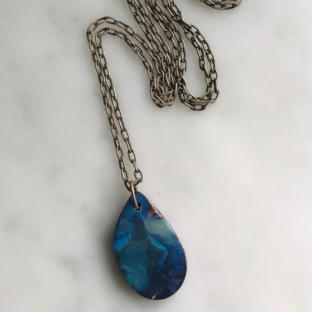 huge australian boulder opal on silver + 14k gold