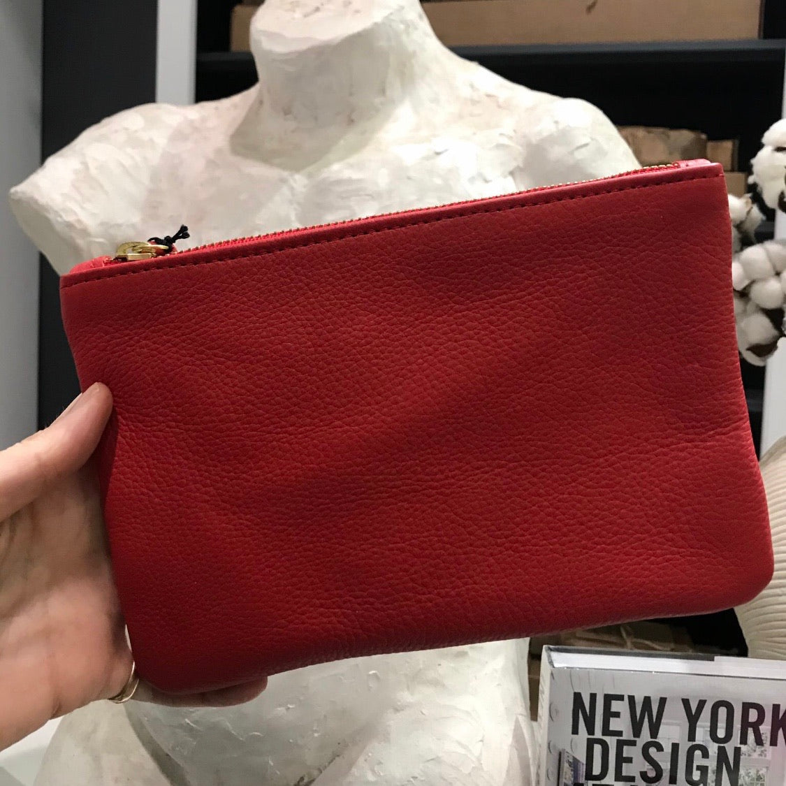 leather zipper pouch 6" x 8"
