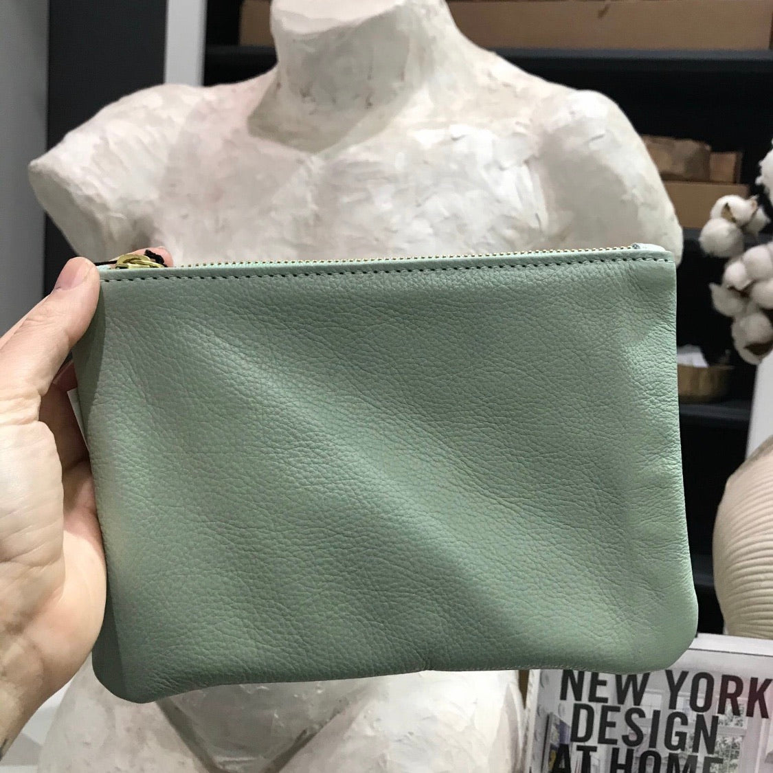 leather zipper pouch 6" x 8"