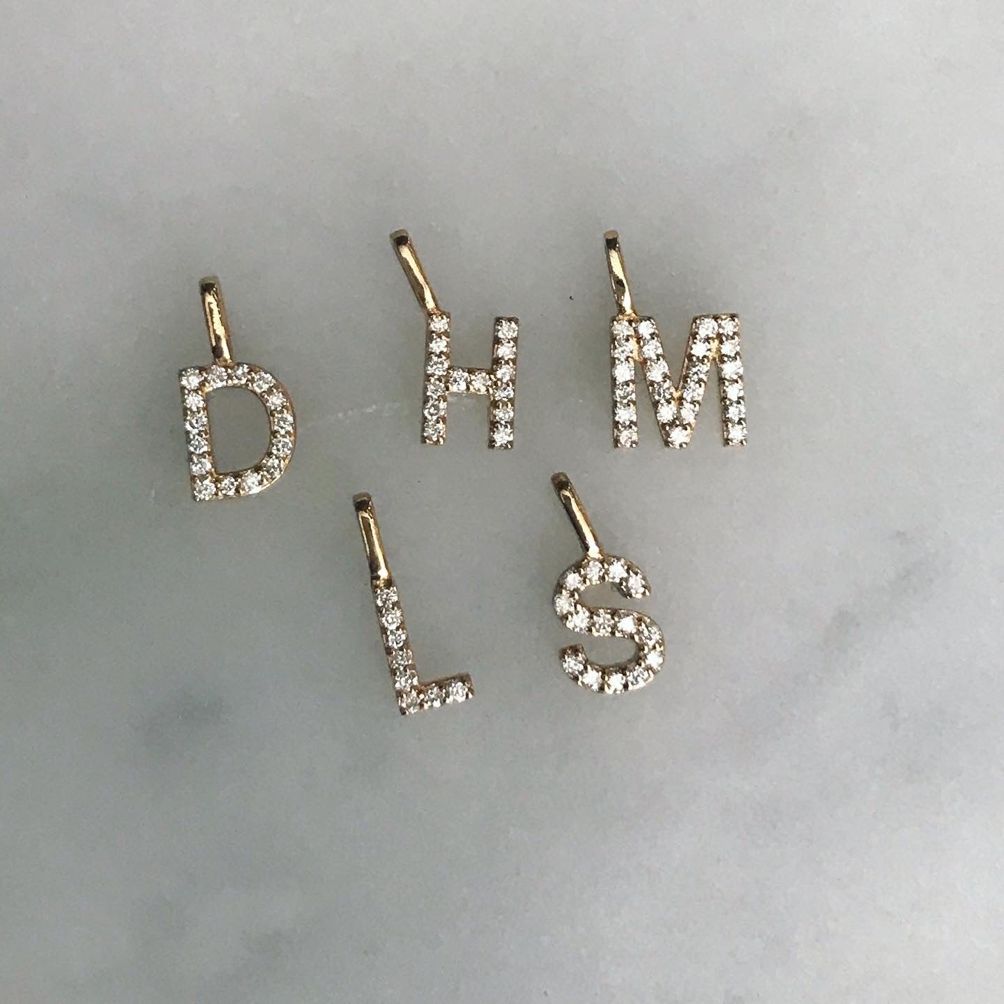 14k gold pavé initial charms
