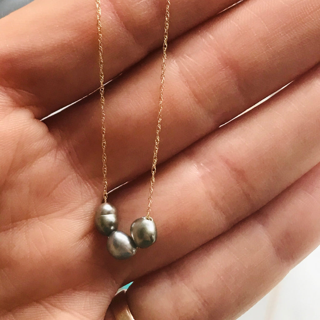triple keshi on 14k gold chain