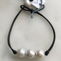 triple pearl bracelet on leather