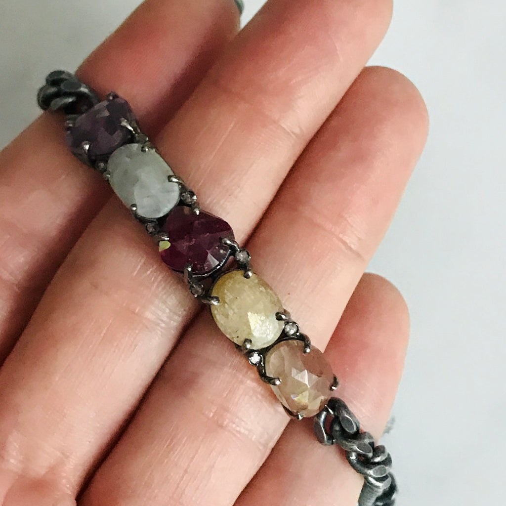 multi fancy sapphire silver link ID bracelet