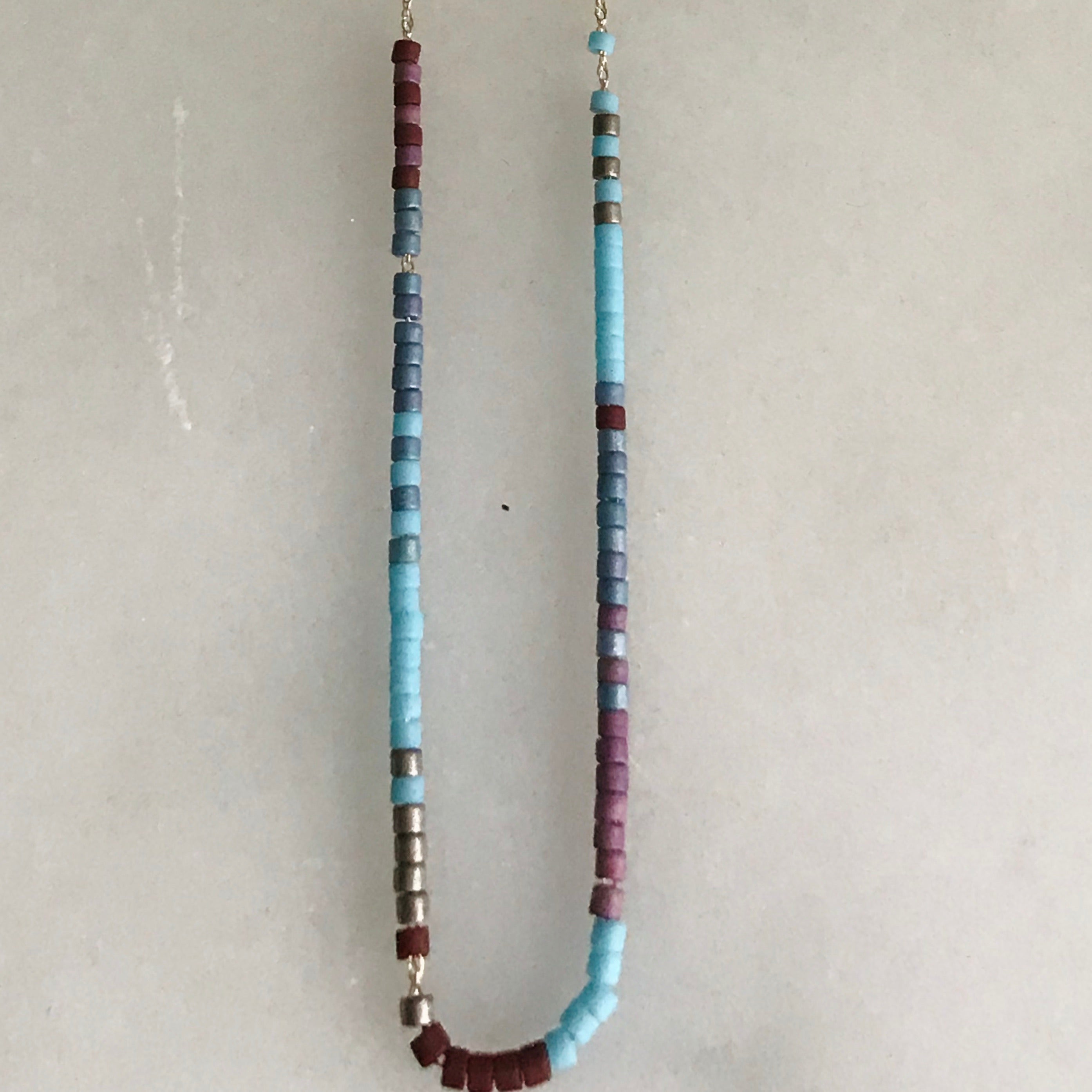 micro bead necklace on 14k gold chain