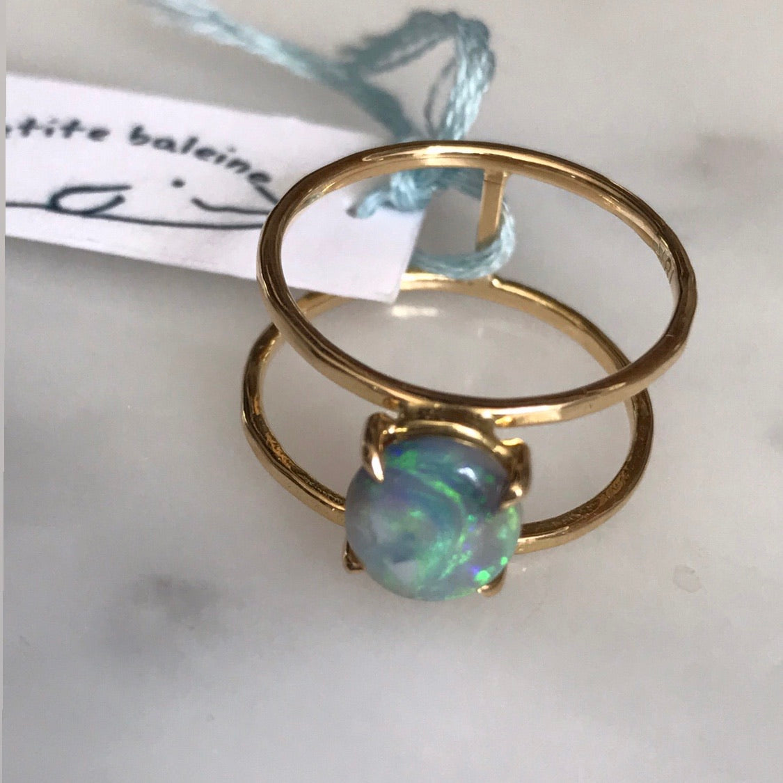 18k australian lightening ridge opal parallel path ring