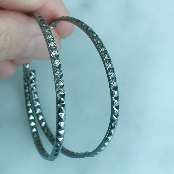 2” silver diamond hoop earrings