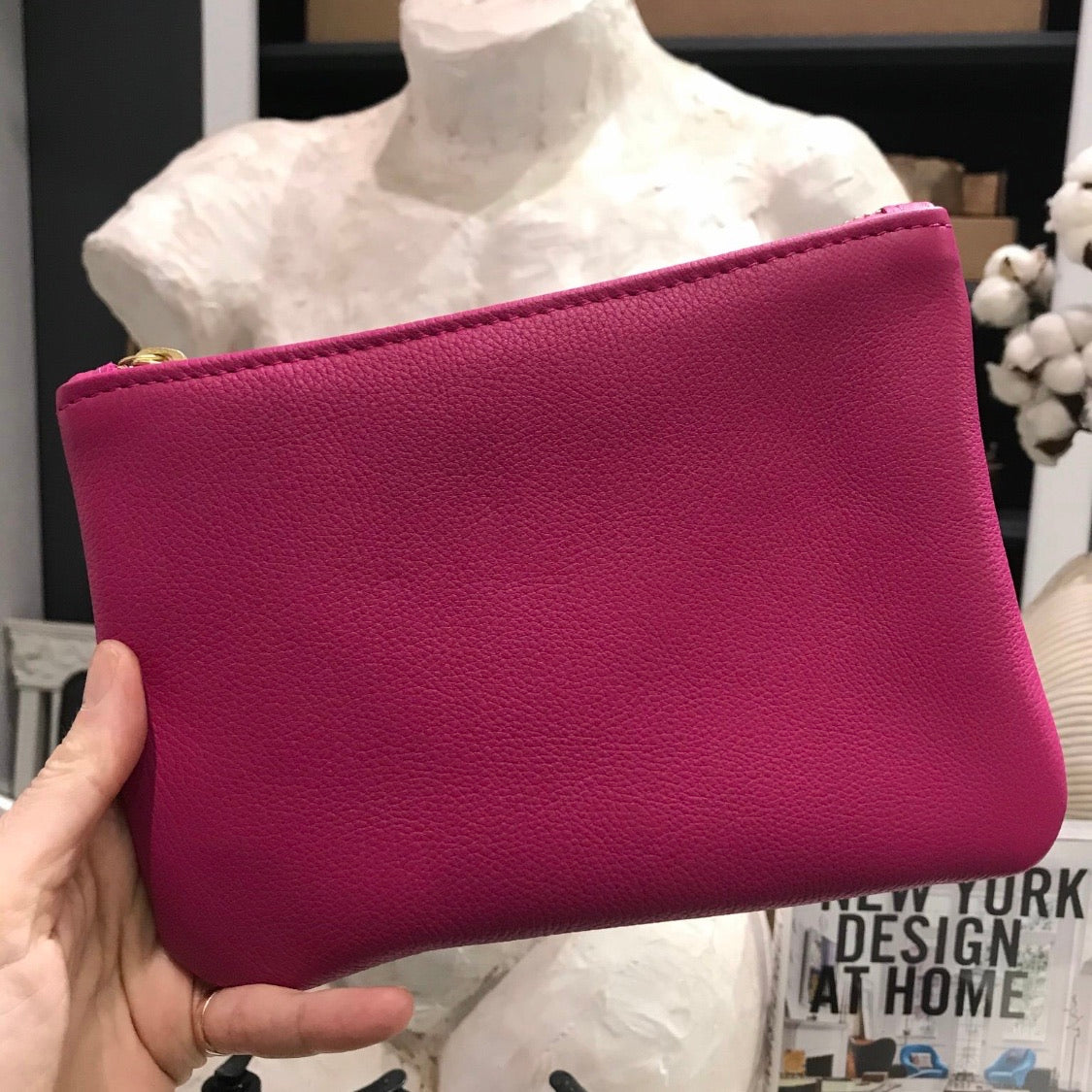 leather zipper pouch 6" x 8"