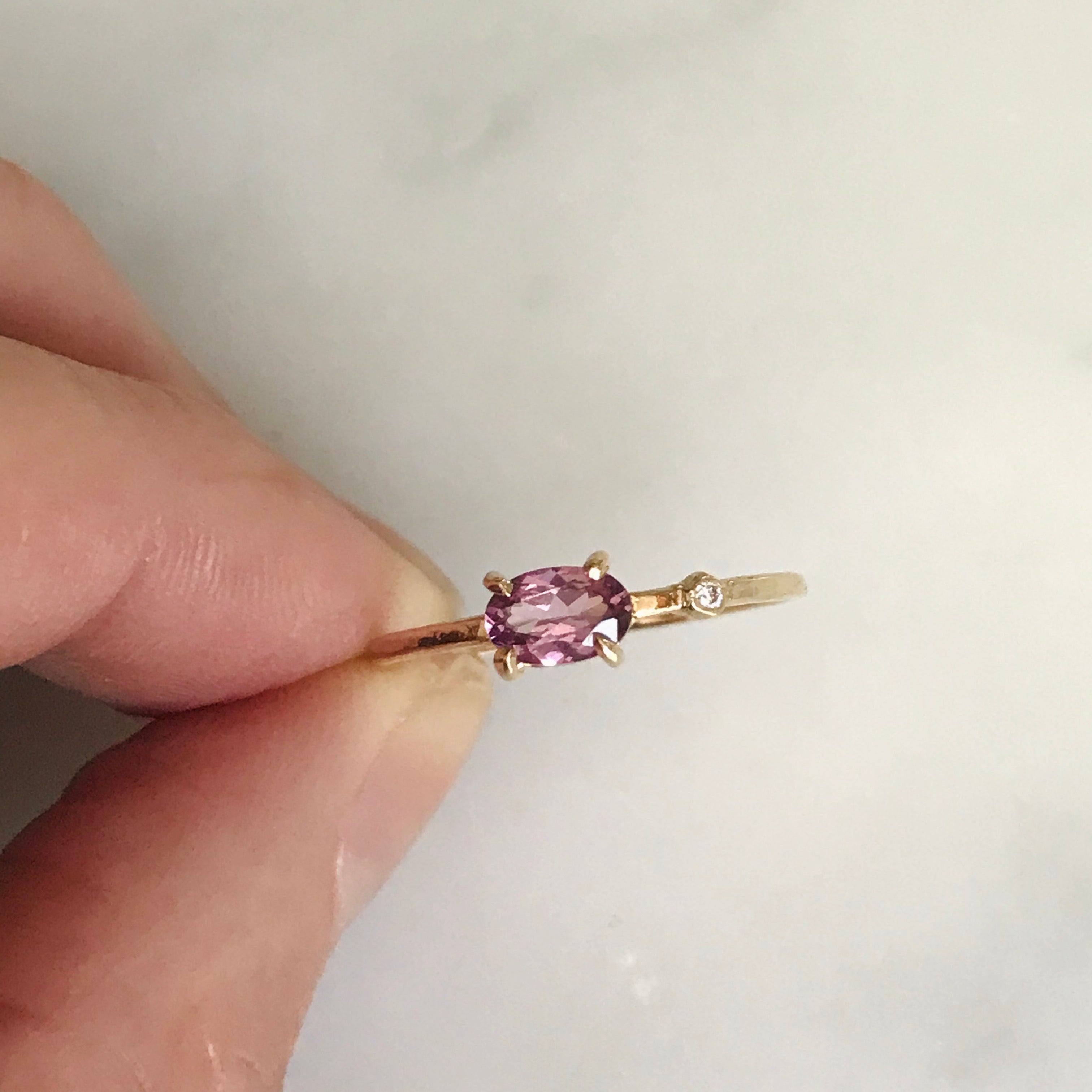 hot pink spinel diamond wink ring 14k gold