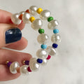 pearl + rainbow bead 1.5” hoops