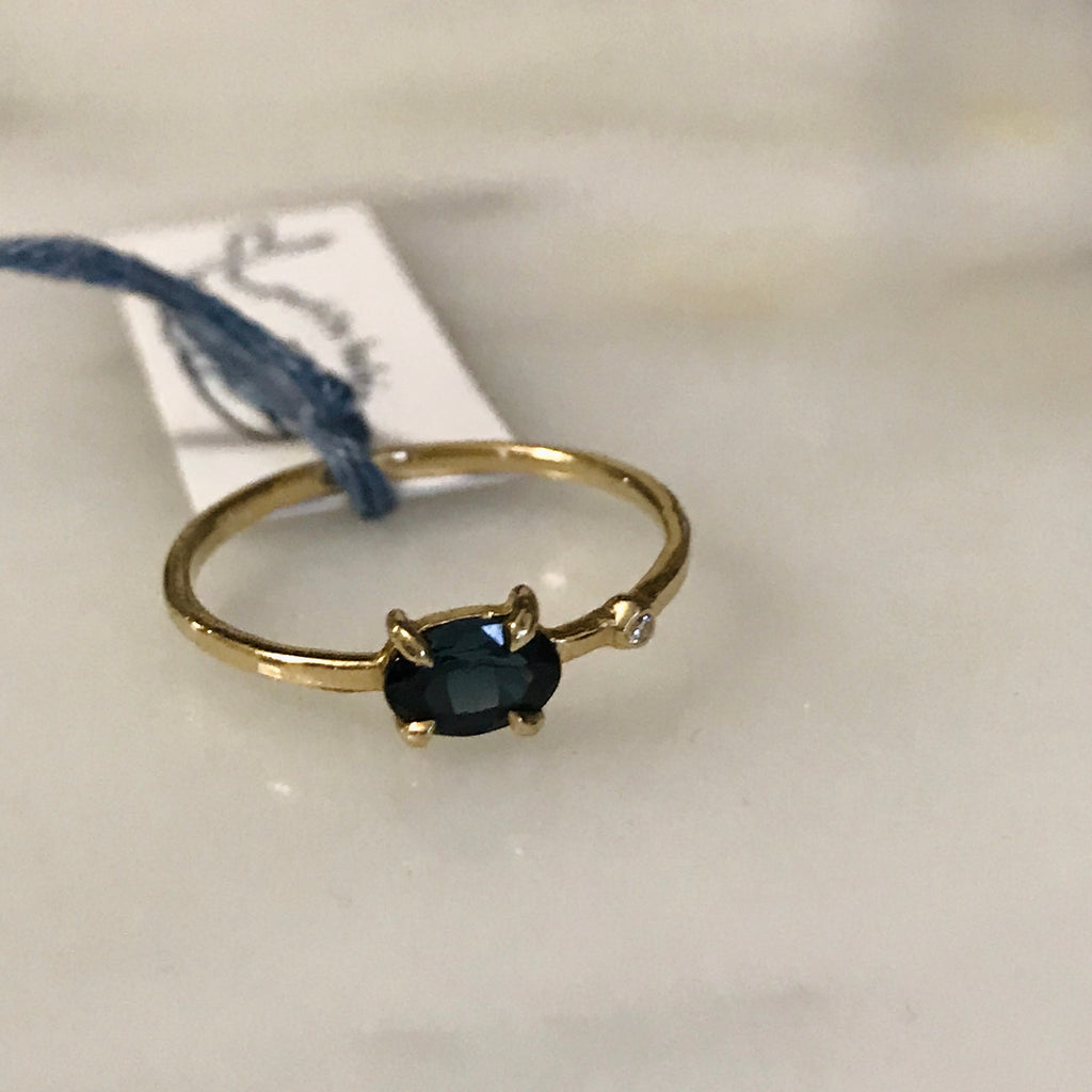 teal spinel + diamond wink ring 14k gold