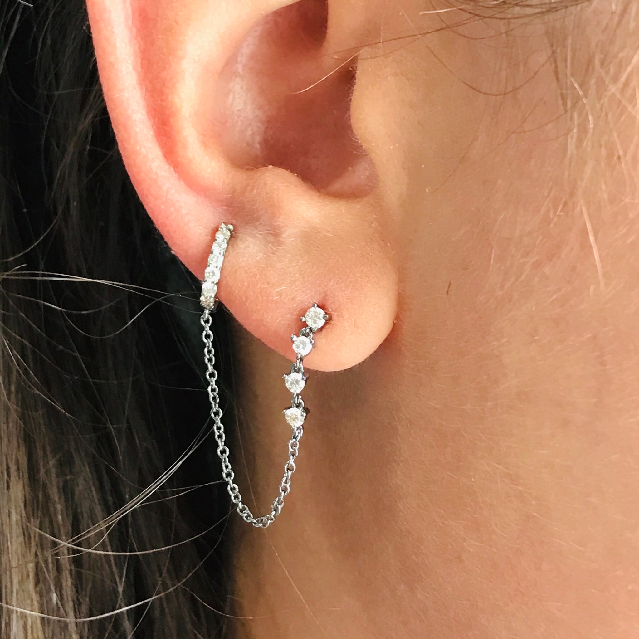 single diamond chain cuff earring