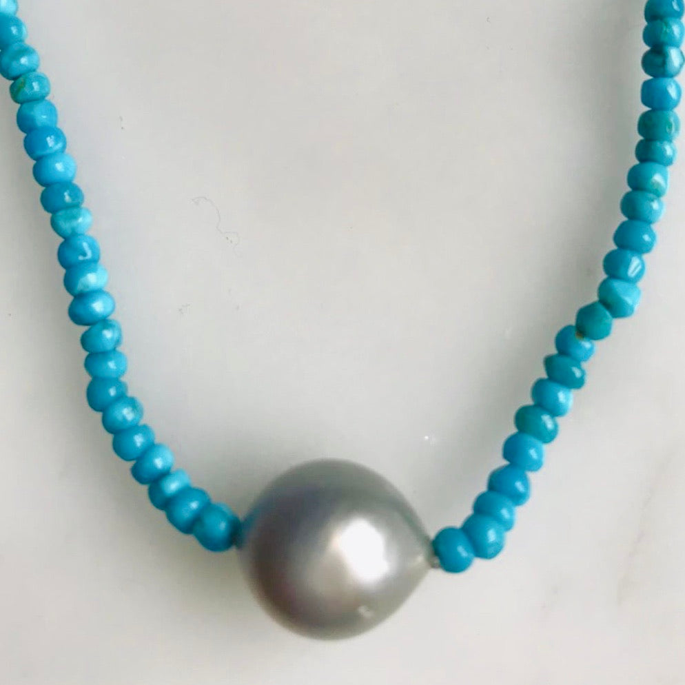 sleeping beauty turquoise + pearl necklace