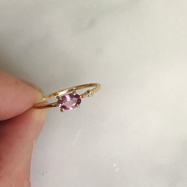 hot pink spinel diamond wink ring 14k gold