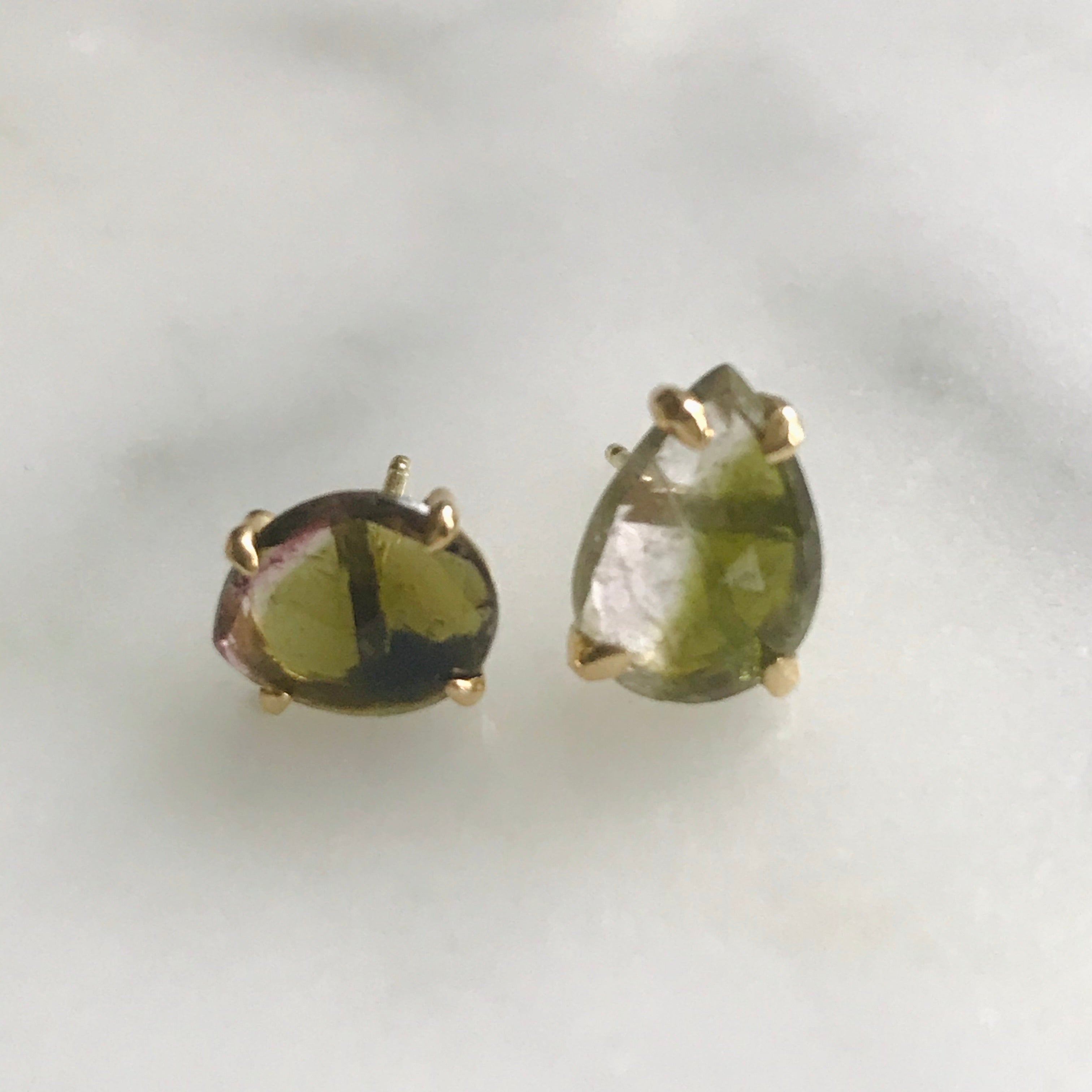 watermelon ombré tourmaline 14k studs