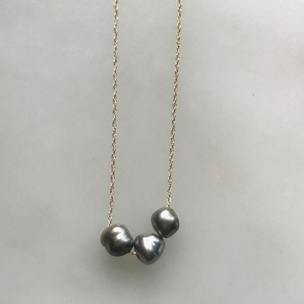 triple keshi on 14k gold chain