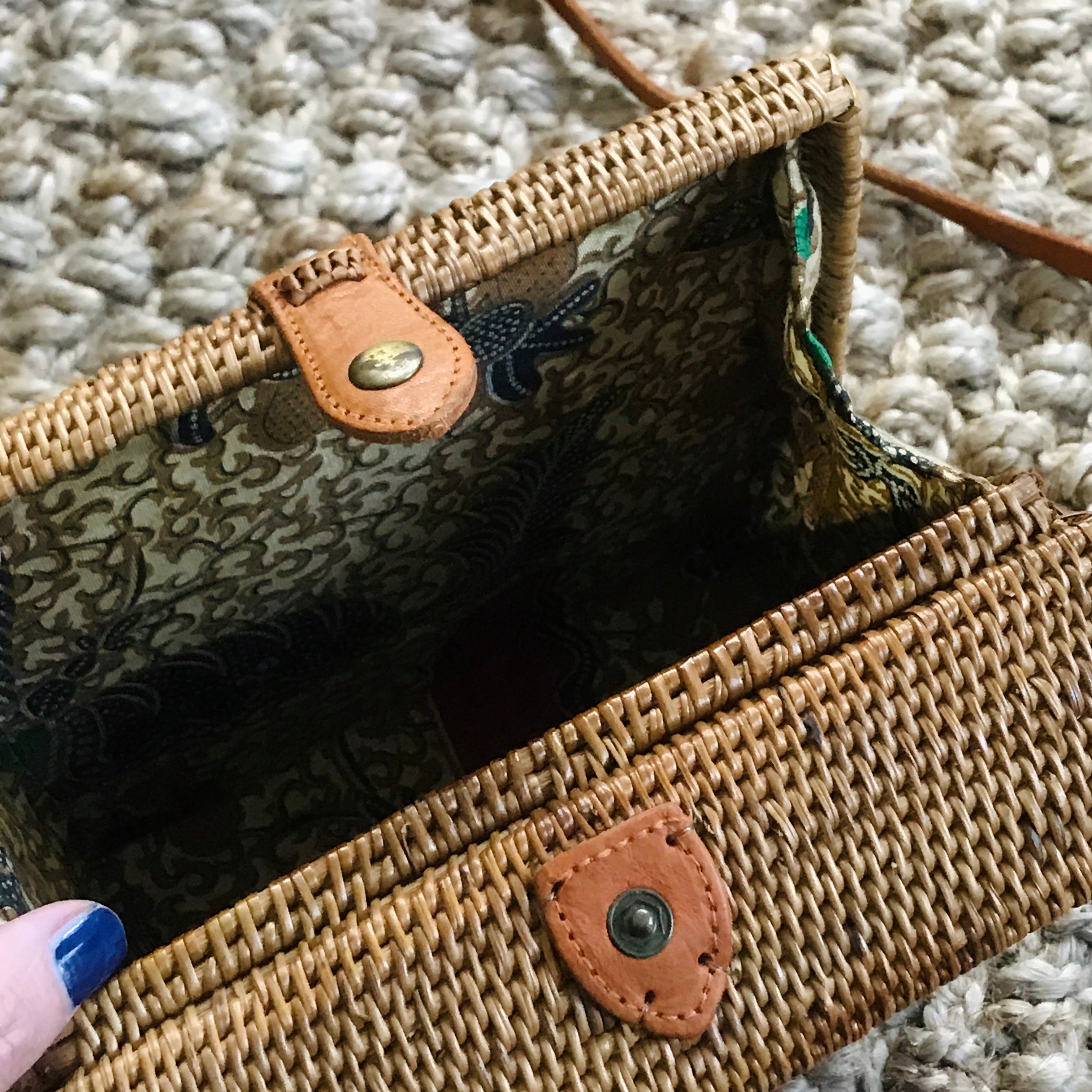 square rattan cross body bag