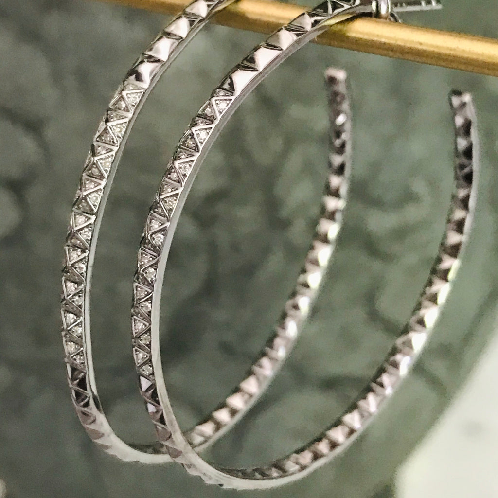 2” silver diamond hoop earrings
