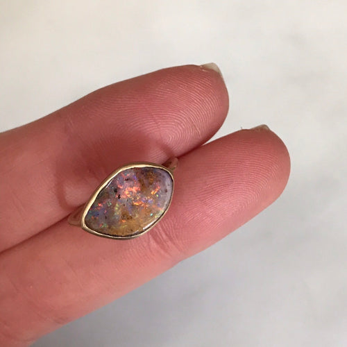 australian boulder opal set in 14k gold
