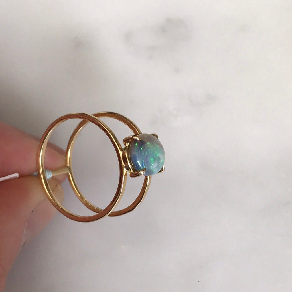 18k australian lightening ridge opal parallel path ring