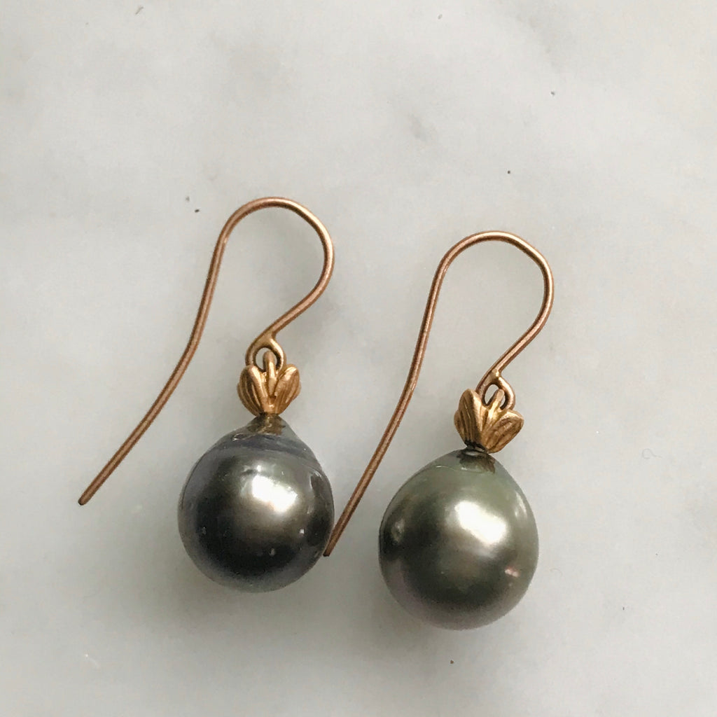 18k bud rose gold tahitian dangles