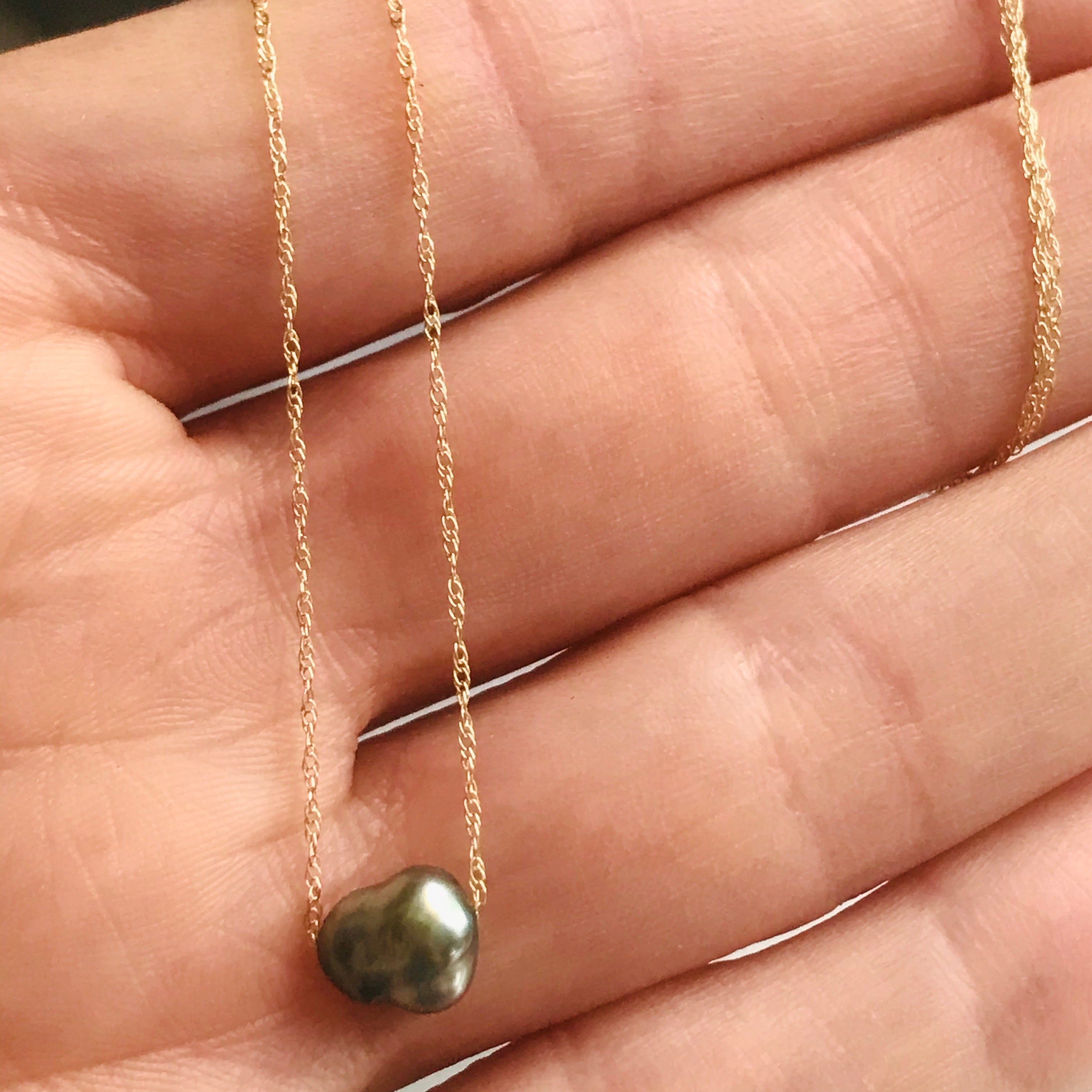single keshi pearl on 14k gold chain