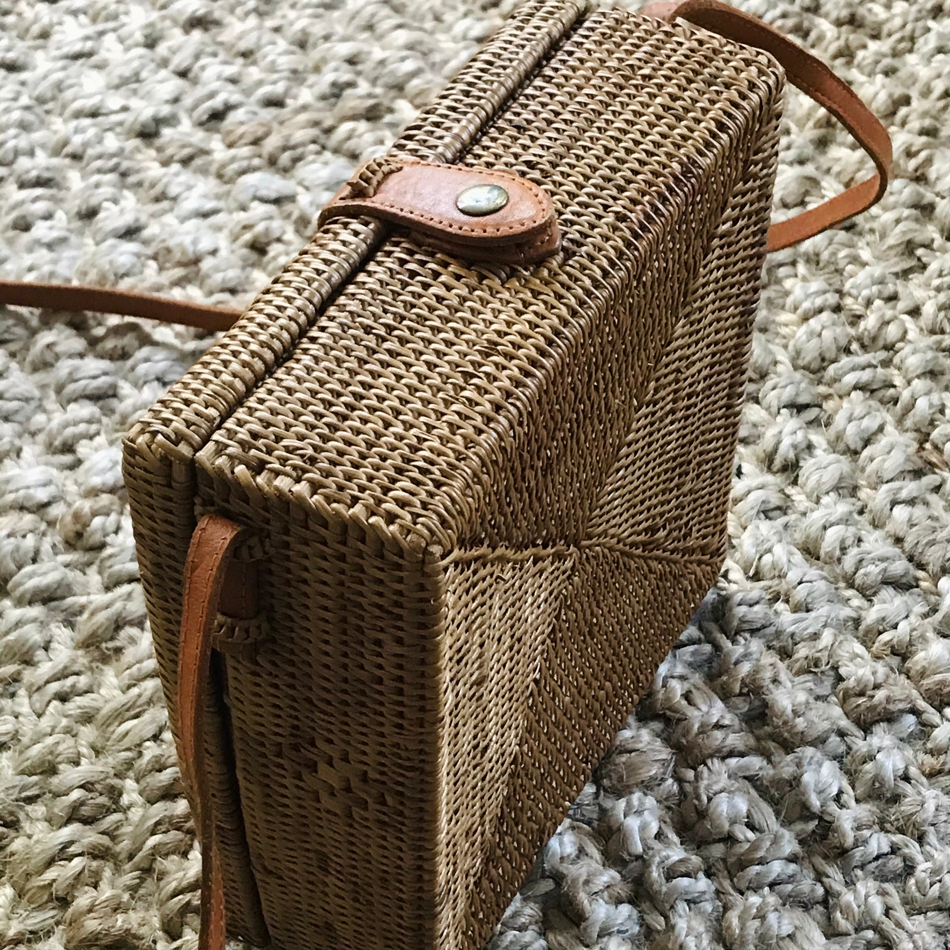 square rattan cross body bag
