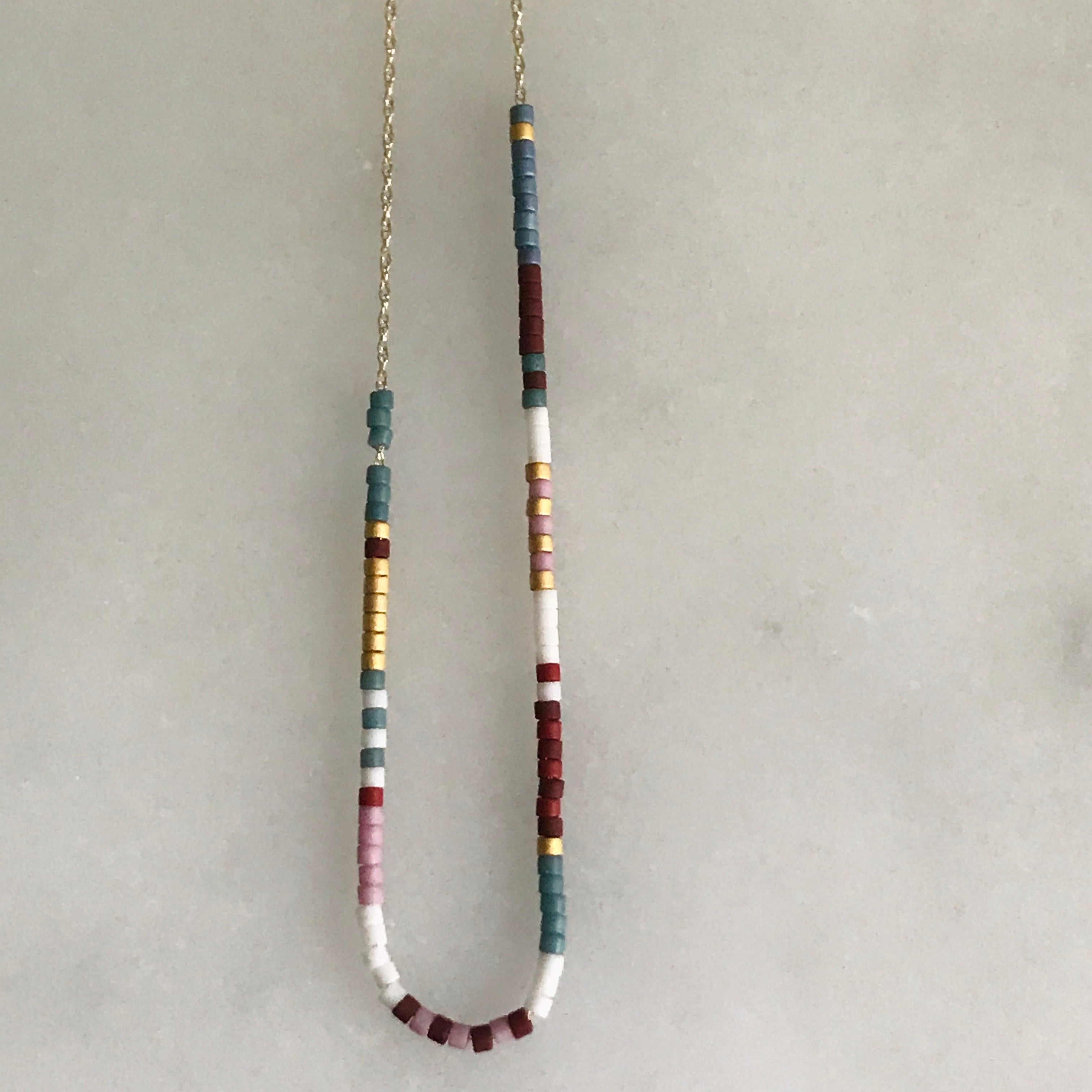 micro bead necklace on 14k gold chain