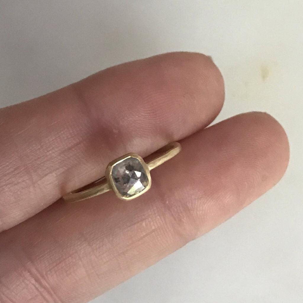 salt + pepper rose cut diamond ring 18k bezel