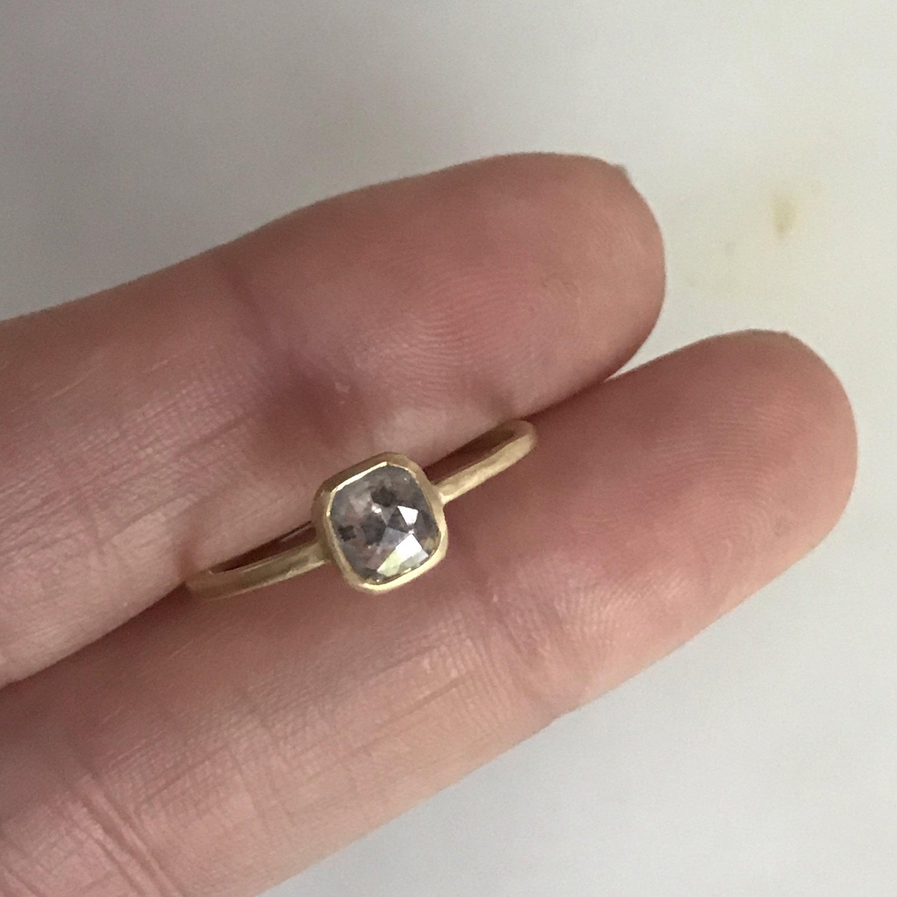 salt + pepper rose cut diamond ring 18k bezel