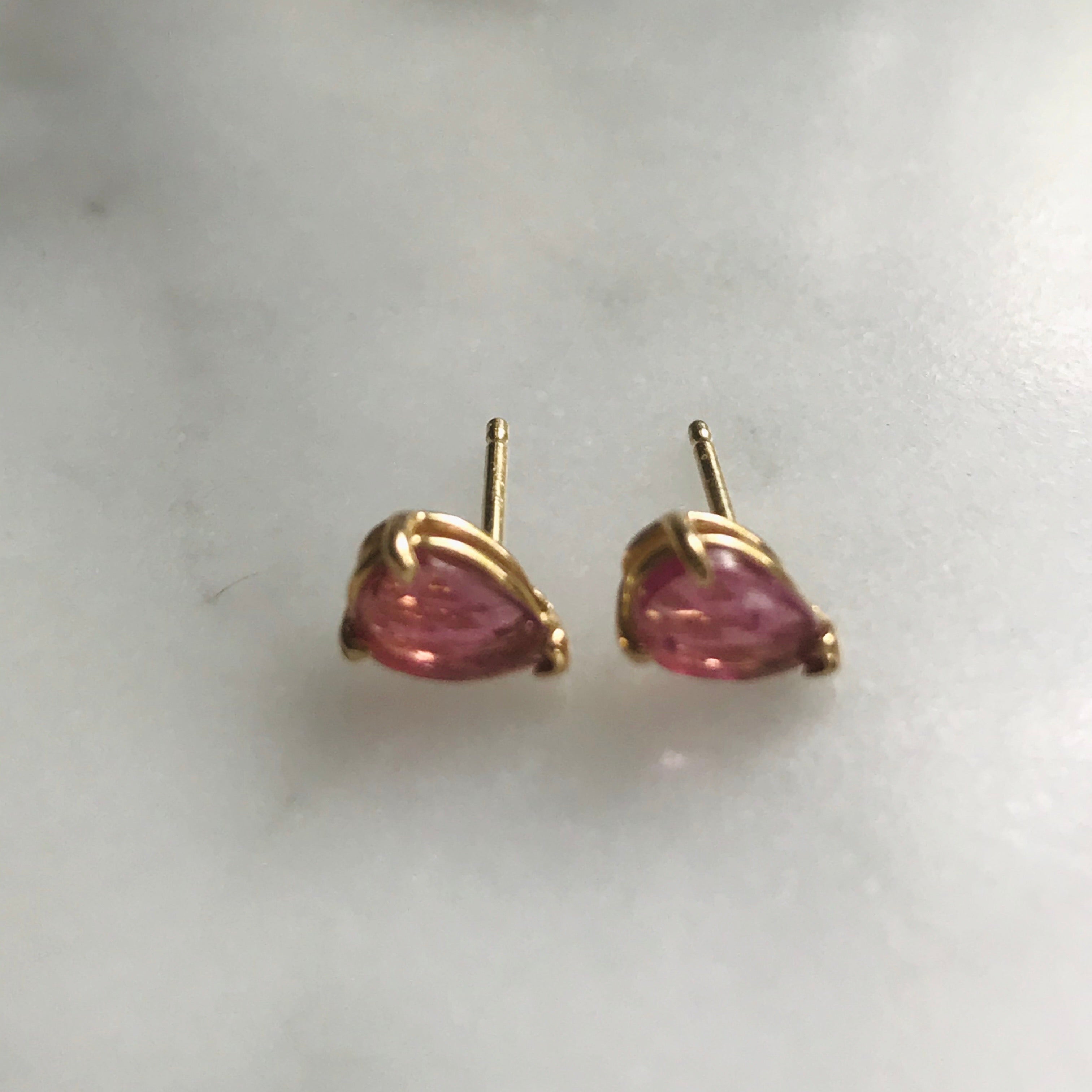 sweet pink tourmaline 14k pear studs