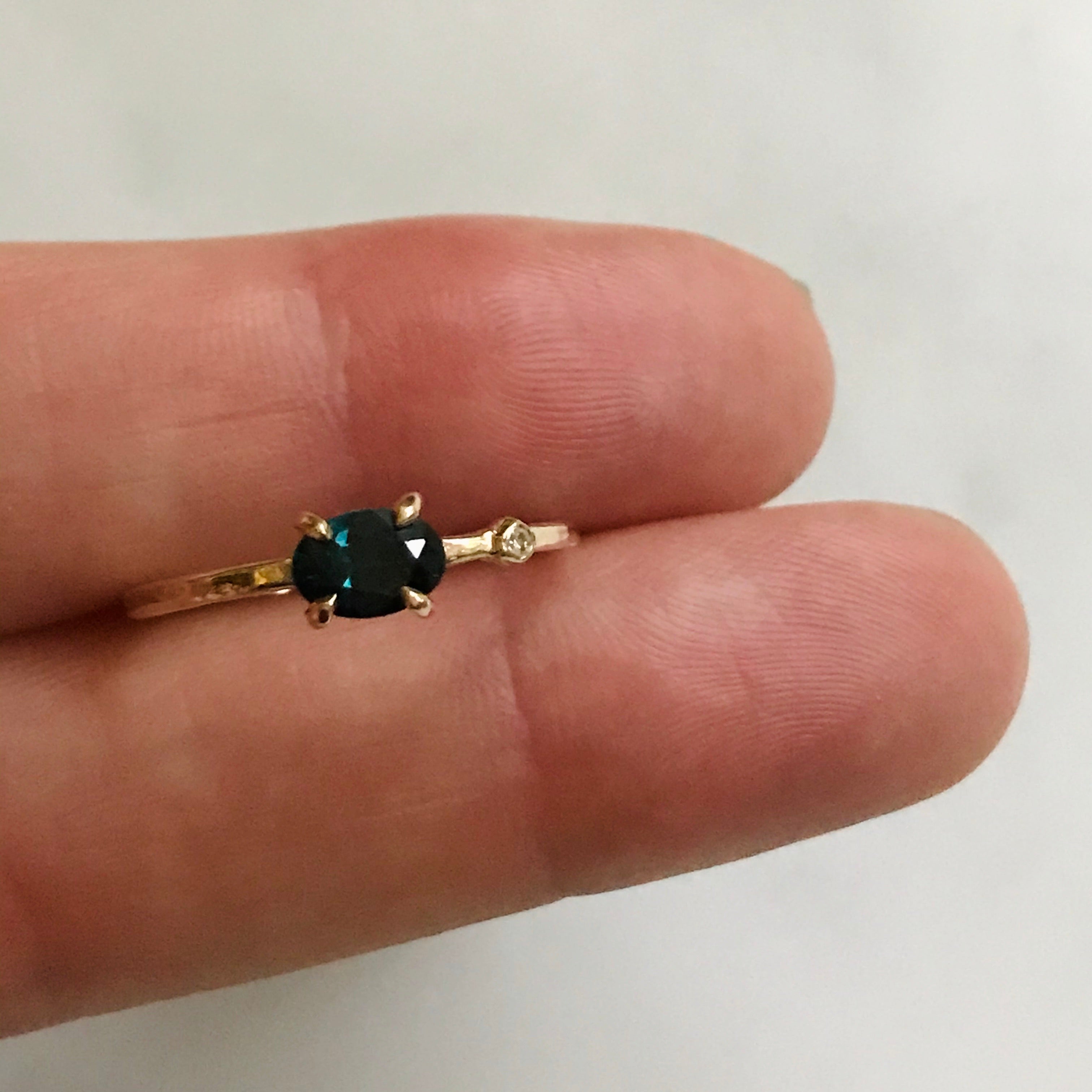 teal spinel + diamond wink ring 14k gold