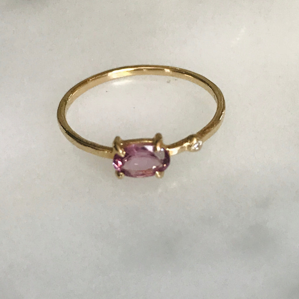hot pink spinel diamond wink ring 14k gold