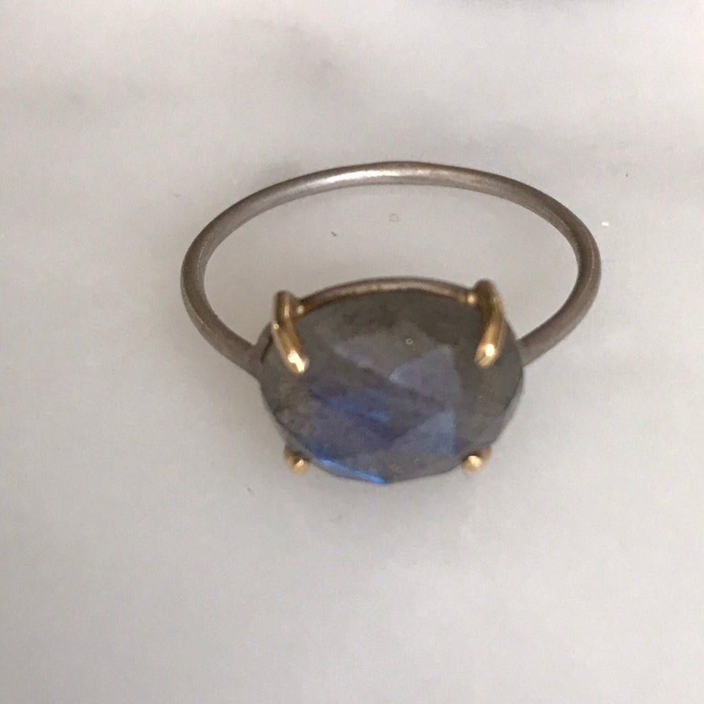 rosecut flashy labradorite in sterling silver + 18k gold
