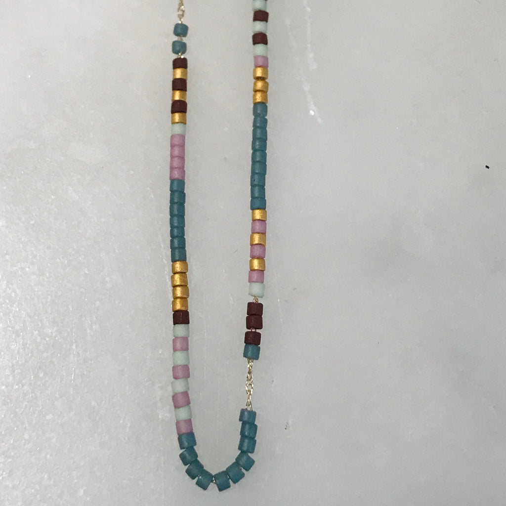 micro bead necklace on 14k gold chain