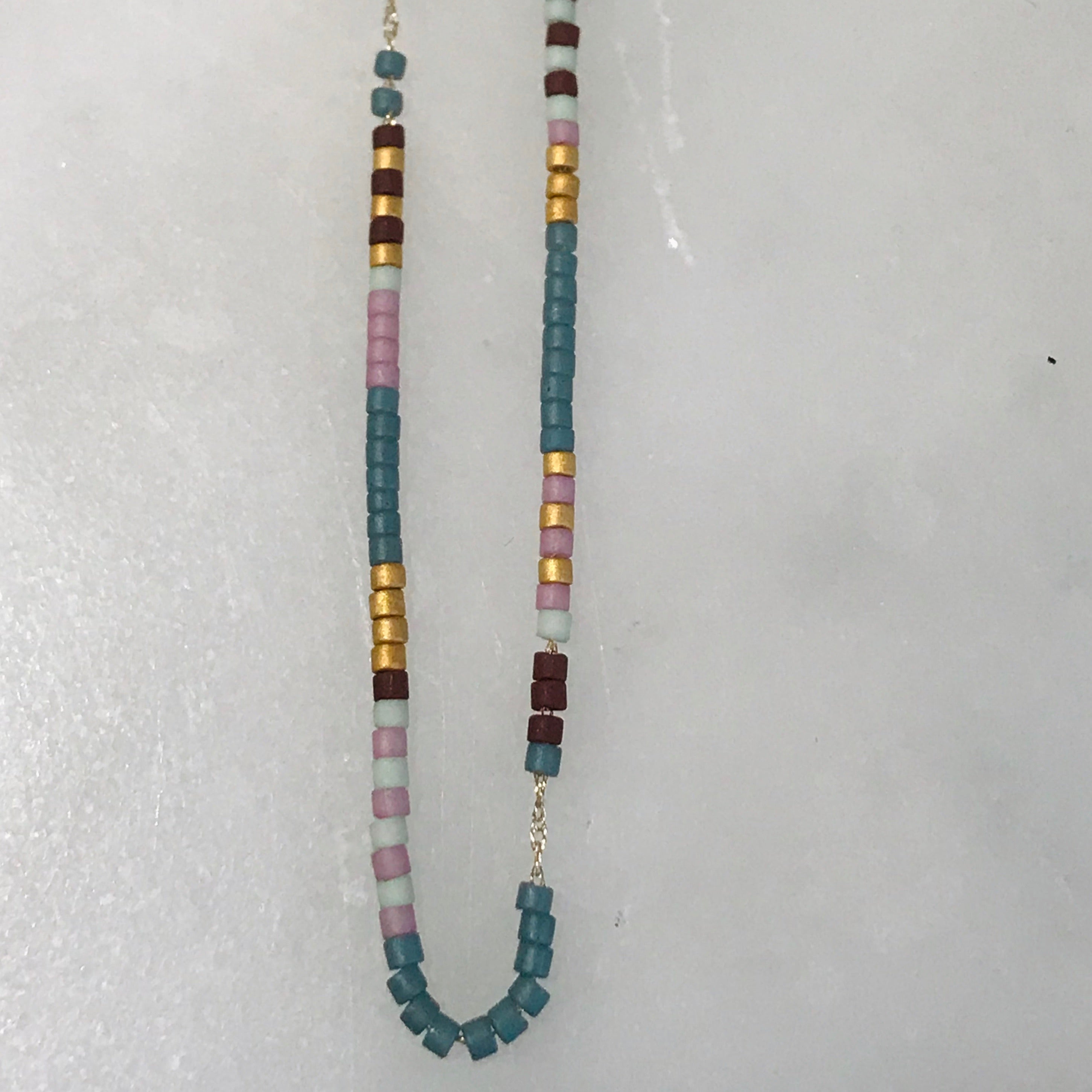 micro bead necklace on 14k gold chain