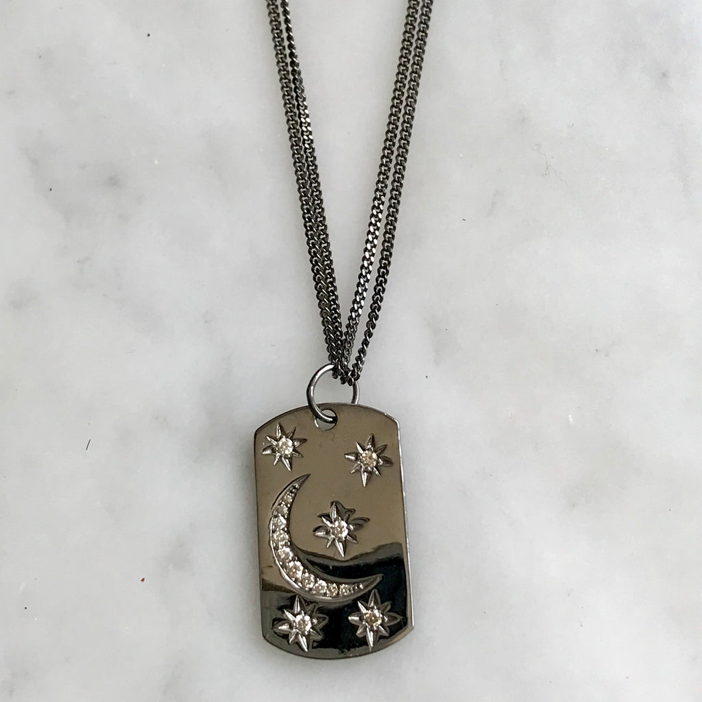 silver and diamond moon and starts necklace