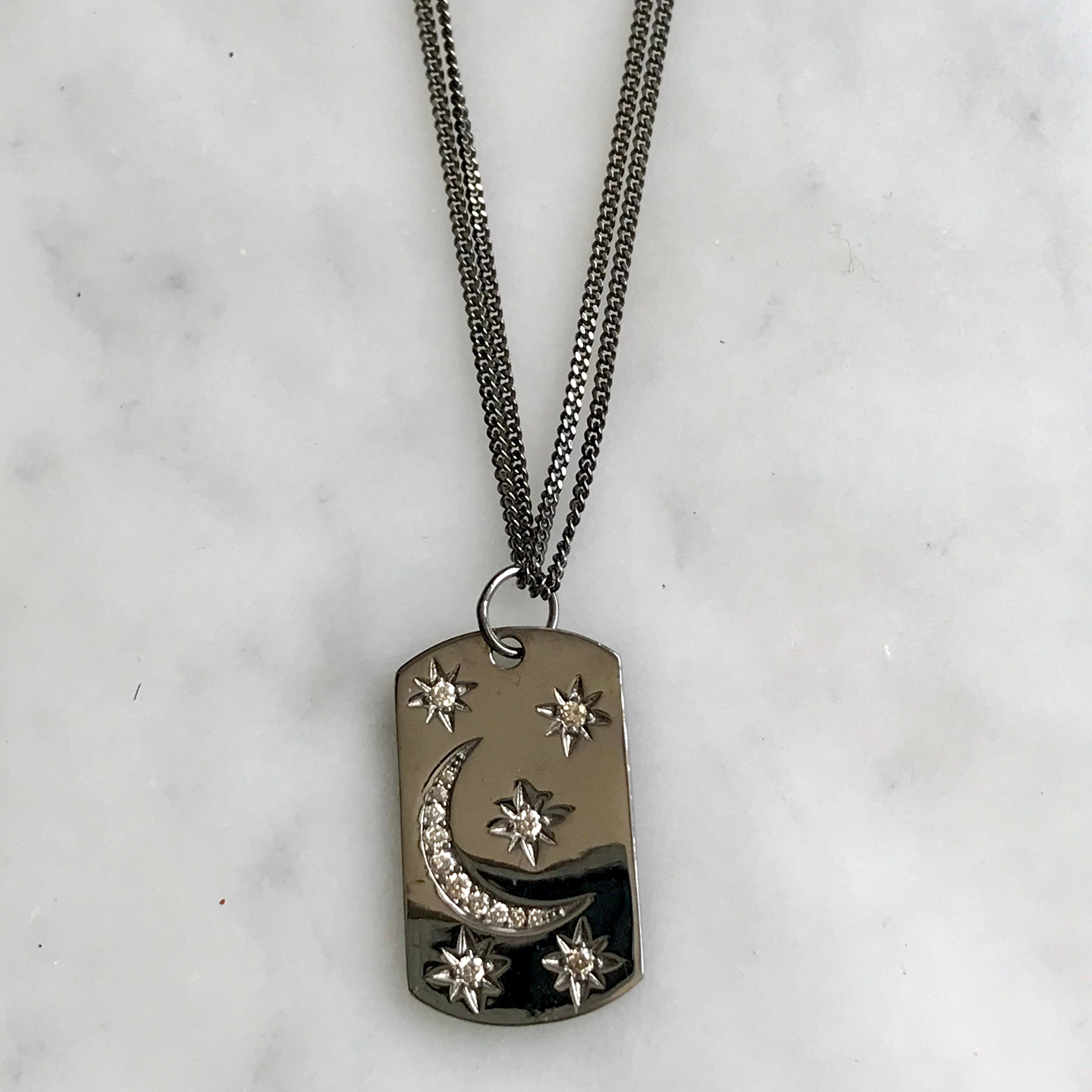 silver and diamond moon and starts necklace