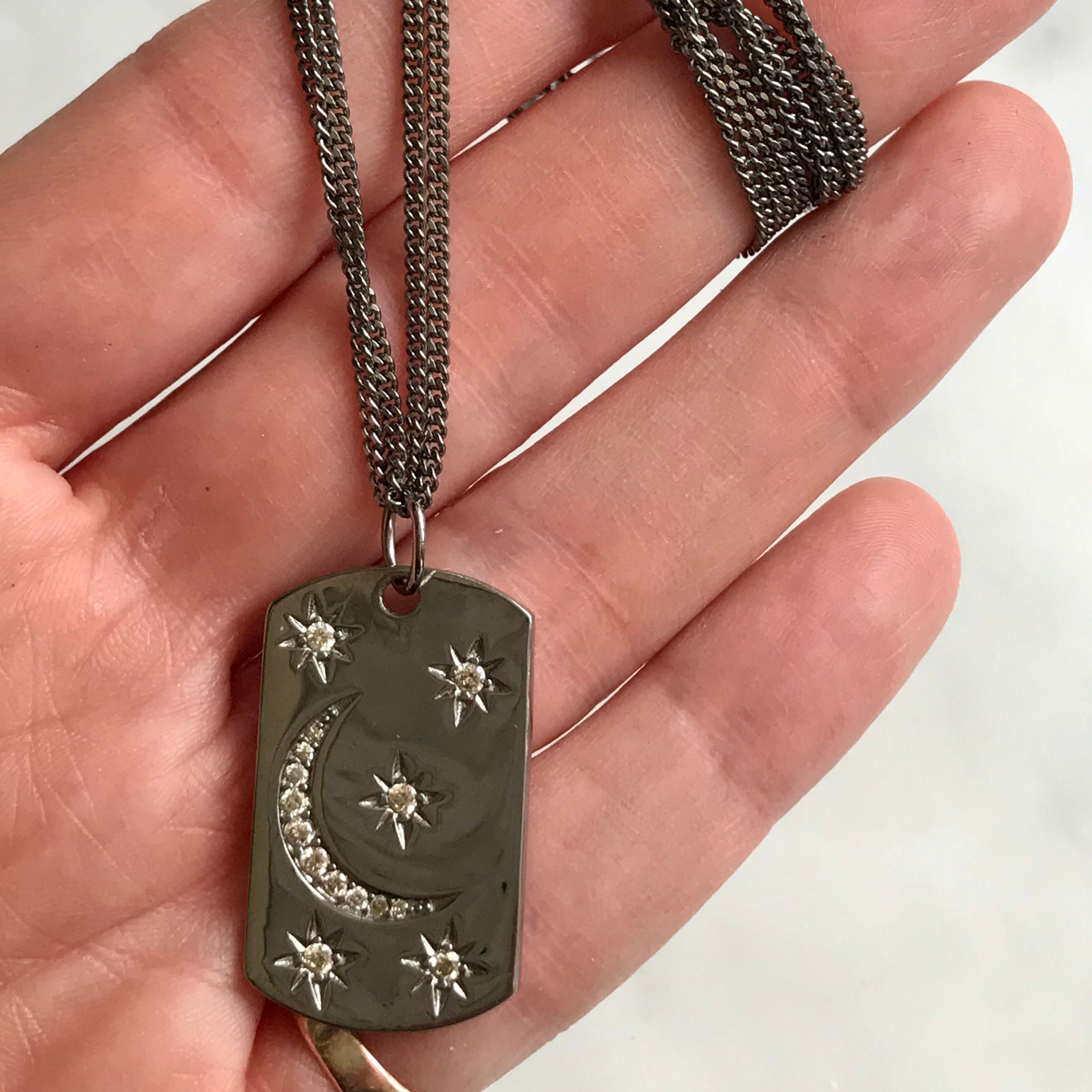 silver and diamond moon and starts necklace